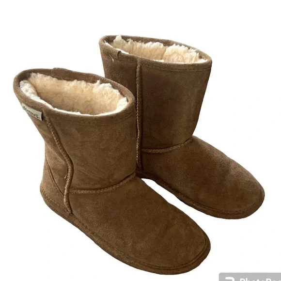 BEARPAW S410Y EVA Suede Sheepskin Youth Girls Ankle Boots Hickory Women  size